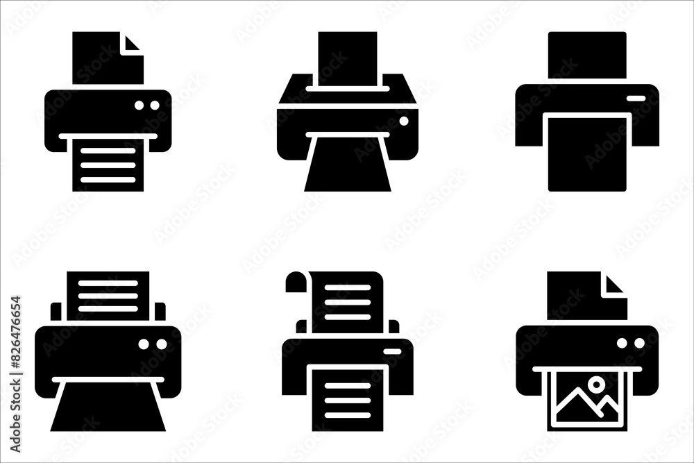 Poster printer vector icons set for graphic and web design. vector illustration on white background