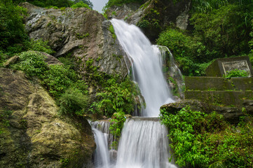 Beautiful Paglajhora waterfall on Kurseong, Himalayan mountains of Darjeeling, West Bengal, India. Origin of Mahananda River flowing through Mahananda Wildlife Sanctuary, Siliguri and Jalpaiguri.