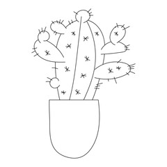 Cartoon cactus in a pot. Cactus line illustration isolated on white background. Vector EPS10