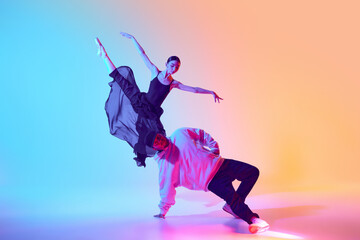 Artistic Synergy. Two dancers from different worlds find harmony in their contrasting styles, girl,...