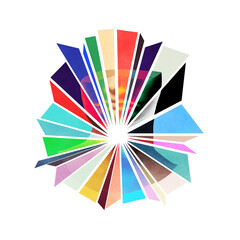 Fine-art, states of mind concept. Abstract woman portrait illustration. Grunge and grain effect. Woman's face without upper head part covered with various colorful triangle geometric shapes