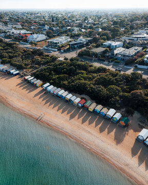 Aerial view of Brighton Beach, Melbourne, Victoria, Australia.