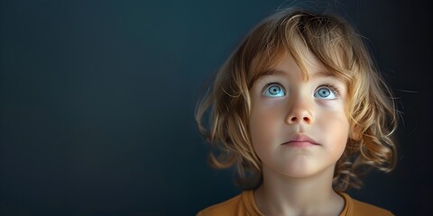 Fototapeta premium Curious Child with Thoughtful Expression Exploring the Depths of Knowledge and Imagination