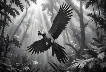 Naklejka premium An elegant macaw parrot its magnificent wings spre (1)