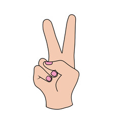 Victory hand, a sign of victory for the world. Human hand gesture. Two fingers are raised.