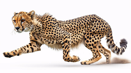 Graceful cheetah ready to sprint on a white background