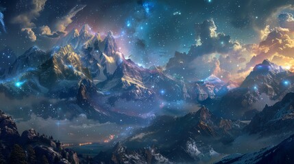 Obraz premium A vibrant blue nebula scattered with stars is the focal point of a breathtaking digital artwork, symbolizing the infinite beauty of outer space.