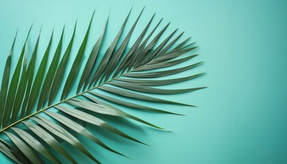 Obraz premium Green Palm Leaf: Summer Flat Lay on Pastel Turquoise