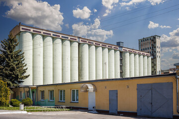silos granary elevator on agro-industrial complex with seed cleaning and drying line for grain storage