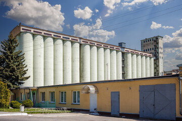 silos granary elevator on agro-industrial complex with seed cleaning and drying line for grain...