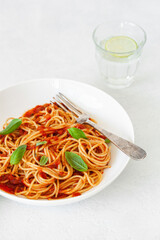 spaghetti with tomato sauce, traditional italian pasta