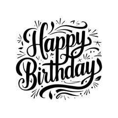 Happy birthday. Hand drawn lettering phrase isolated on white background.