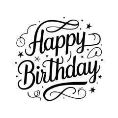 Happy birthday. Hand drawn lettering phrase isolated on white background.