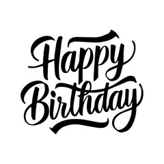 Happy birthday. Hand drawn lettering phrase isolated on white background.