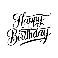 Happy birthday. Hand drawn lettering phrase isolated on white background.