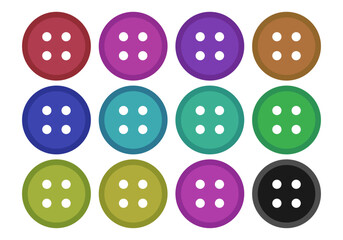 Hoja de iconos de botones de color rojo, azul, verde, rosa, morada, naranja y amarillo.