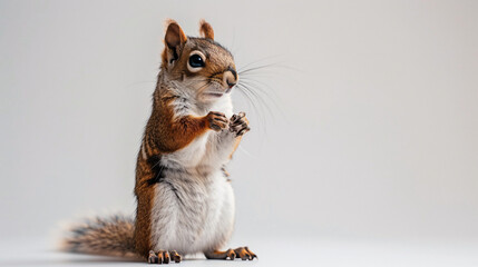 Playful squirrel standing on hind legs on a white background - Powered by Adobe