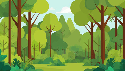 Fototapeta premium Lush Green Forest Scene in Flat Design