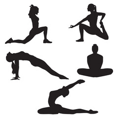 Female Stretch Exercise and Yoga Silhouette Vector Art