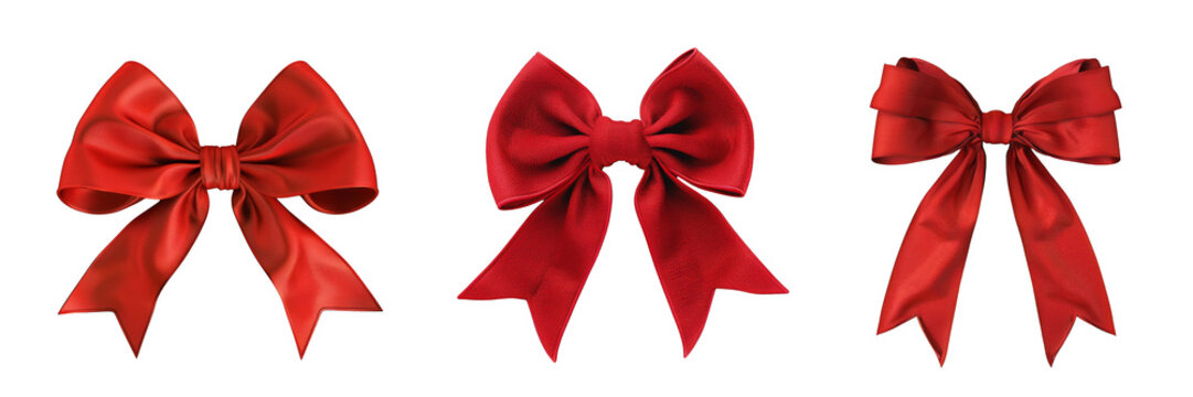 Elegant red ribbon bow isolated on transparent background cutout png