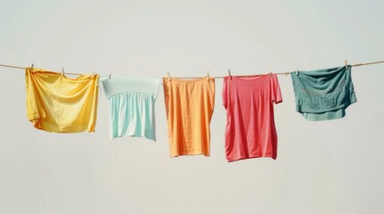 A line of clothes hanging on a clothesline