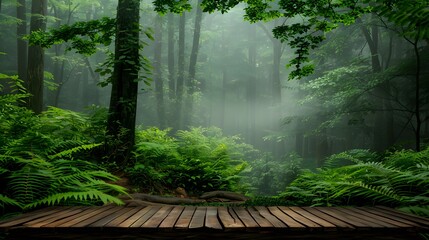 Misty Forest Pathway, Lush Green Woodland Scenery