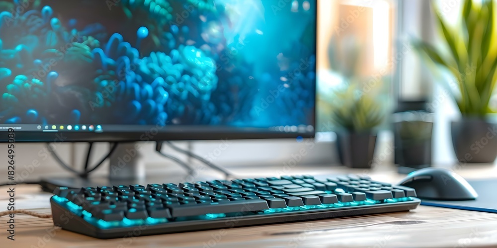 Fototapete desk setup features computer keyboard and mouse perfect for techthemed content. concept tech setup, 