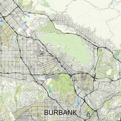 Obraz premium Burbank, California, USA map poster art
