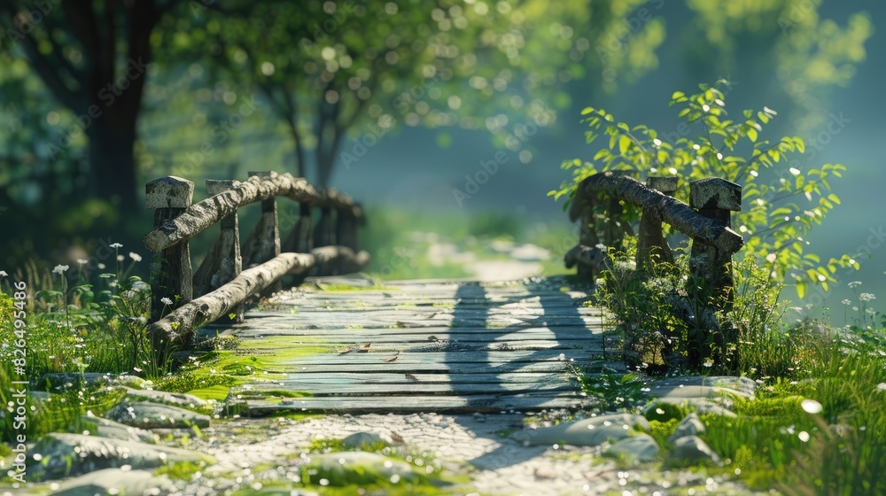 Poster background setting with footpath and bridge