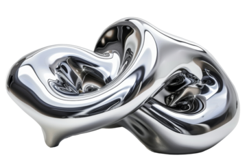 Abstract metallic sculpture with intertwined shapes transparent background