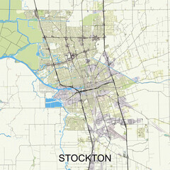 Stockton, California, USA map poster art
