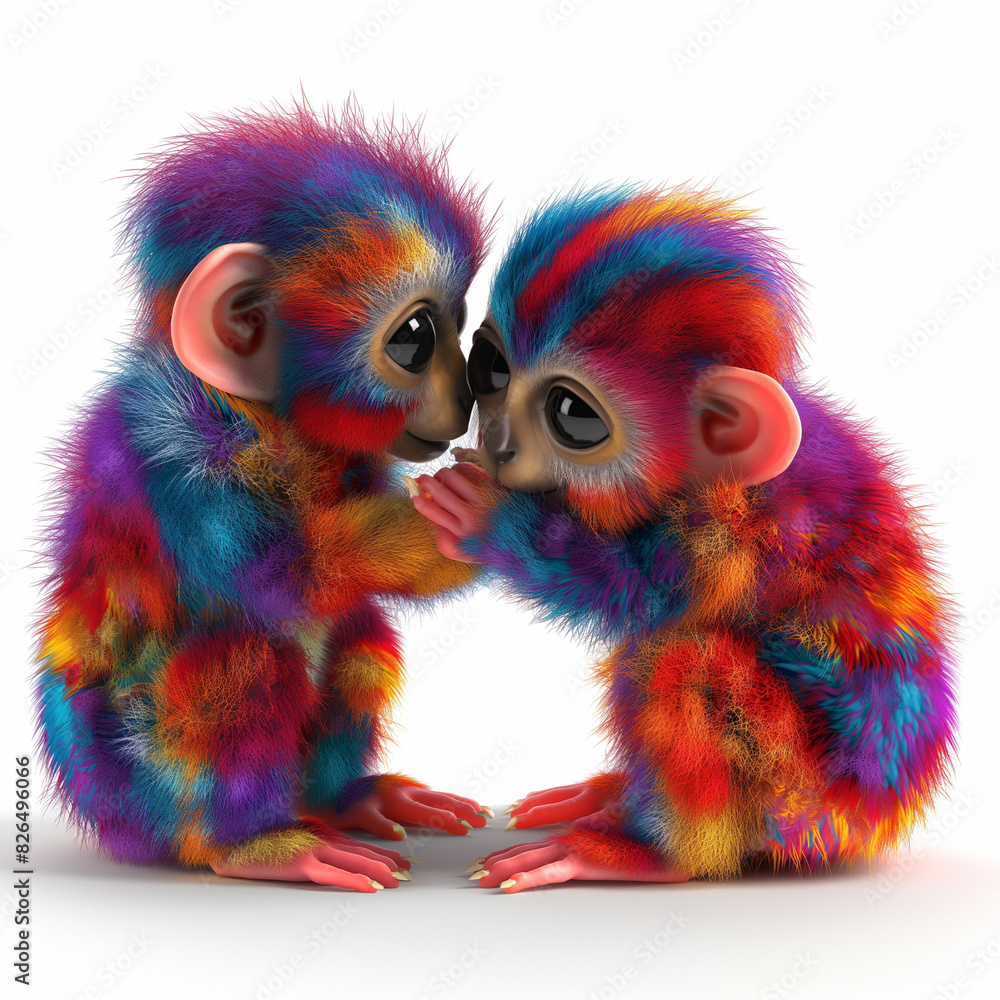 Poster 23 - create a 3d image of a pair of squirrel monkeys with vibrant fur patterns playing together, aga