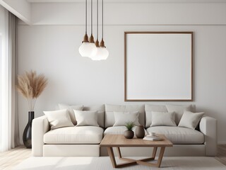 Mockup frame in living room with Scandinavian style, interior mockup design, frame mockup