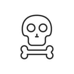 Skull and bone, in line design. Skull, Bone, Skeleton, Death, Crossbones, Danger, Pirate on white background vector. Skull and bone editable stroke icon.