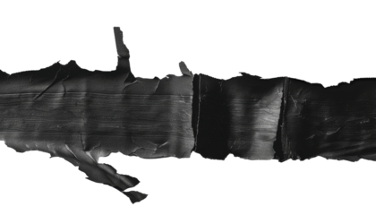 Black torn adhesive tape on transparent background