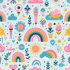 pattern rainbow sun clouds