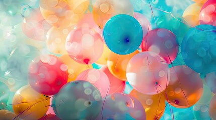 Abstract blur of colorful balloons in sky