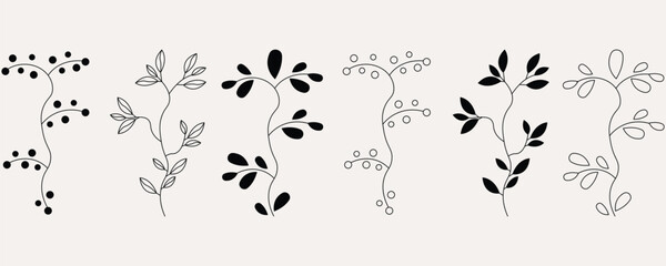 Set of hand drawn floral elements