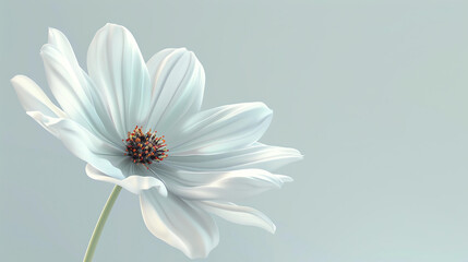A beautiful 3D rendering of a white flower with a yellow center. - Powered by Adobe