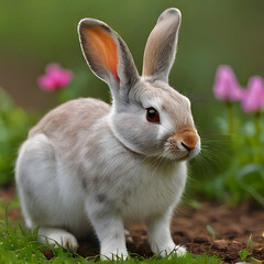 Fototapeta premium white rabbit on a black background, white rabbit on green grass, white rabbit sitting on a bed, white rabbit on a white background, white rabbit on a wooden table, white rabbit on a table, white rabbi