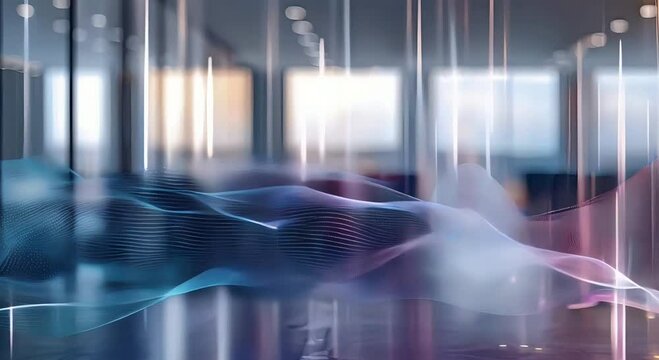 Business white Modern office on blurred background, with analysis business Abstract dot point connect with colored line, futuristic internet network connection, generative ai 