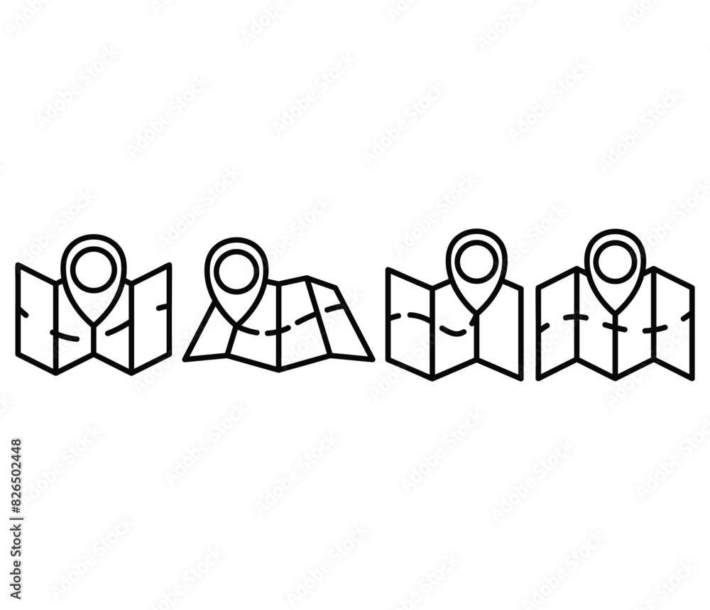 Poster map lacation pointer icons vector design symbol black white line illustration collections sets isola