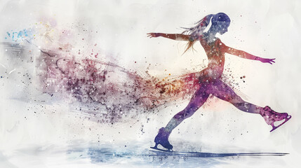 A woman is skating on ice with a long tail behind her
