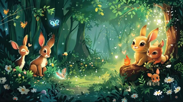 Whimsical Forest Animals Dabbing in Magical Lighting with Fairy Dust
