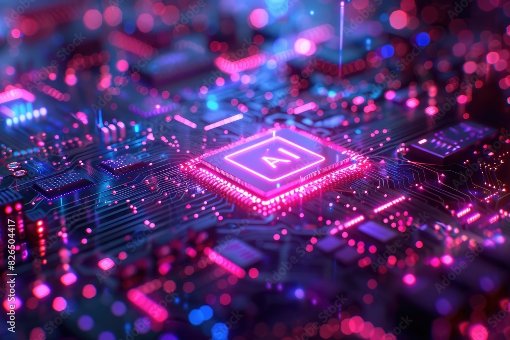 Poster artificial intelligence (ai) concept, abstract ai processor and quantum computer background.