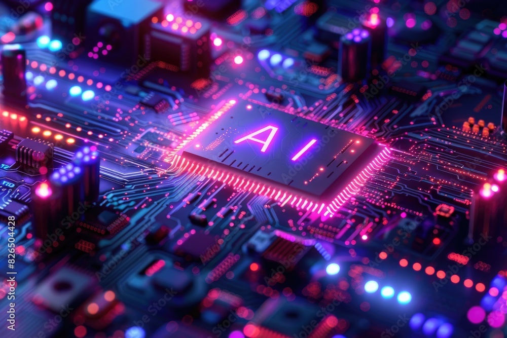 Poster artificial intelligence (ai) concept, abstract ai processor and quantum computer background.