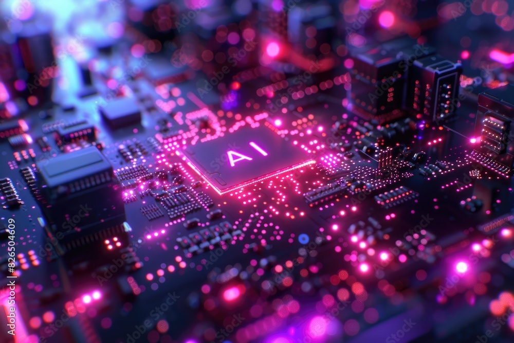 Poster artificial intelligence (ai) concept, abstract ai processor and quantum computer background.