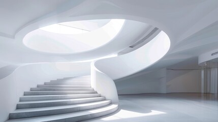 Minimalist architectural composition with clean white surfaces and organic curves, creating a sense of harmony and balance in the design aesthetic.