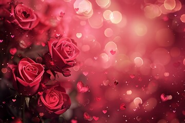 Red rose flower with red bokeh light background with copy space for valentine's day theme
