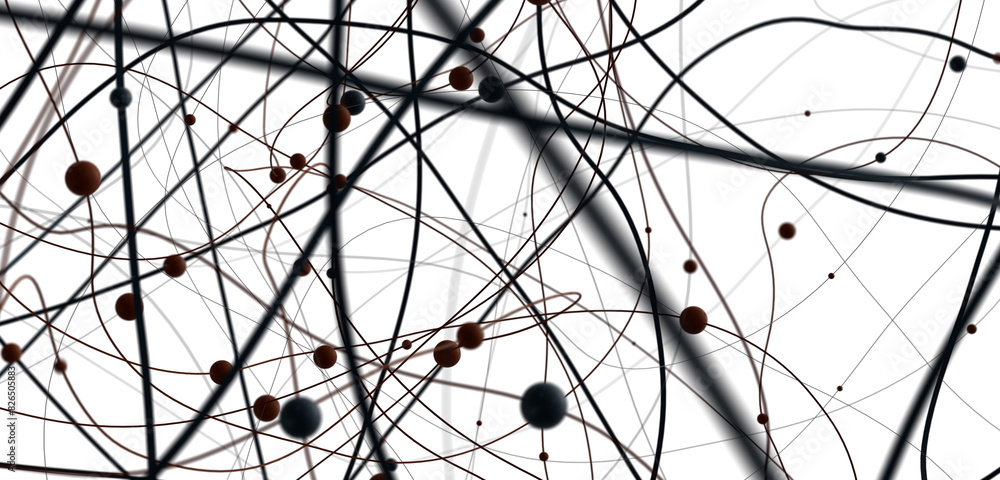Poster Abstract polygonal space with connecting dots and lines. Dark background. Connection structure. 3d Widescreen